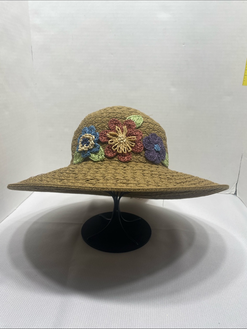 Cappelli Straw Sun Hat Multicolor Crochet Flowers - Women’s UPF NEW NWT